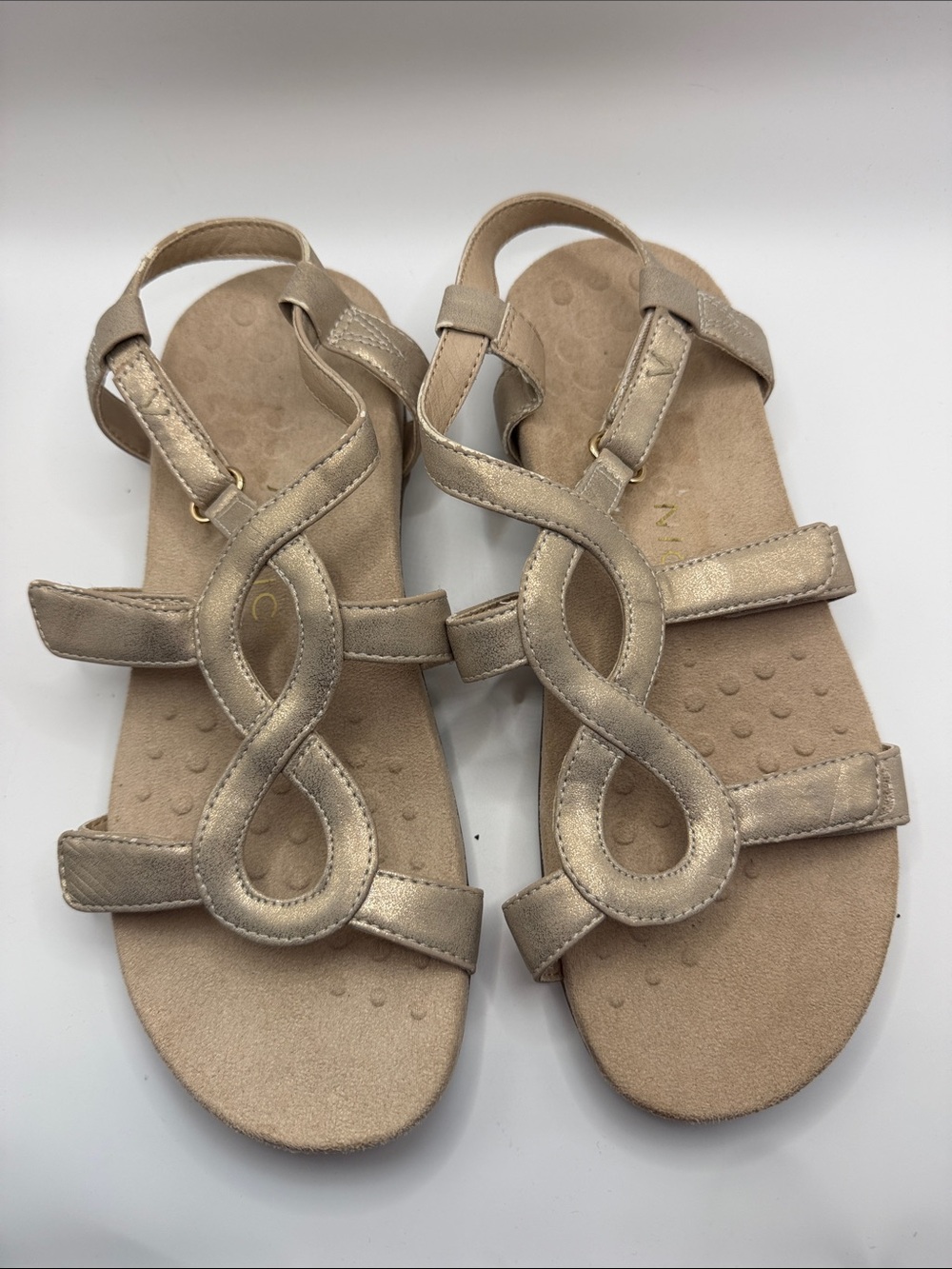 Vionic Rest Jodie model, Metallic Gold Strappy Sandals